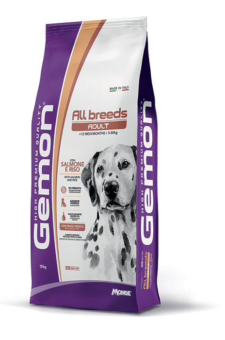 Gemon secco cane adulto 15kg con salmone e riso, adatto a tutte le taglie e con pesce fresco Gemon secco cane adulto 15kg con salmone e riso, adatto a tutte le taglie e con pesce fresco